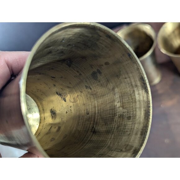 Vintage set of 5 solid brass Lassi cups, Indian brass glasses, Original Old - Picture 4 of 8